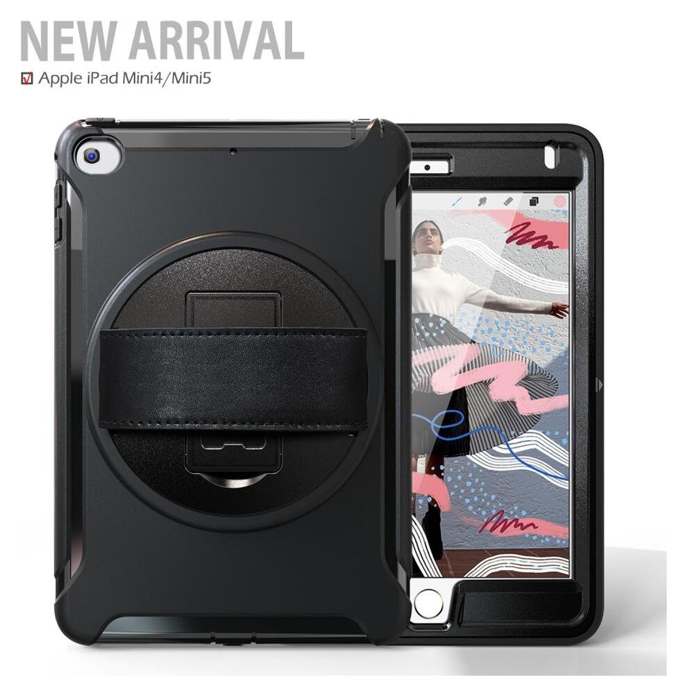 Apple iPad Mini 5/4/3/2/1 Hybride Kickstand Hoesje Handriem Zwart afbeelding 6