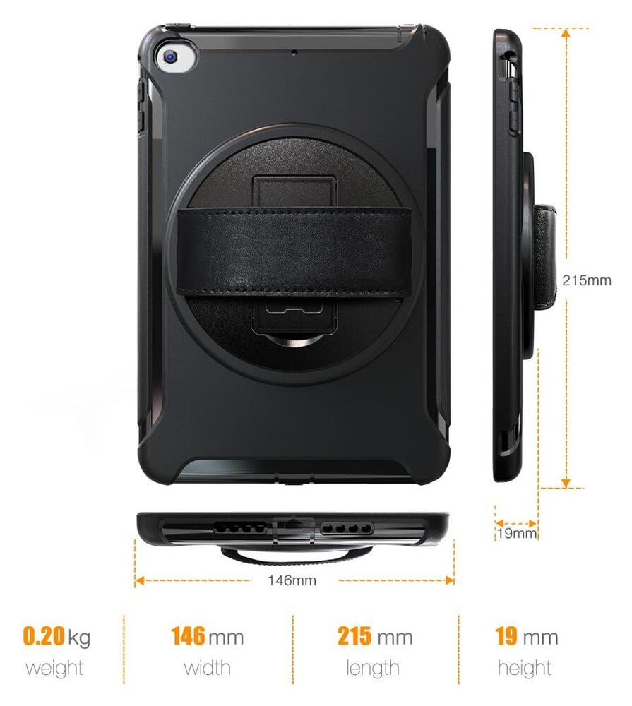 Apple iPad Mini 5/4/3/2/1 Hybride Kickstand Hoesje Handriem Zwart afbeelding 8