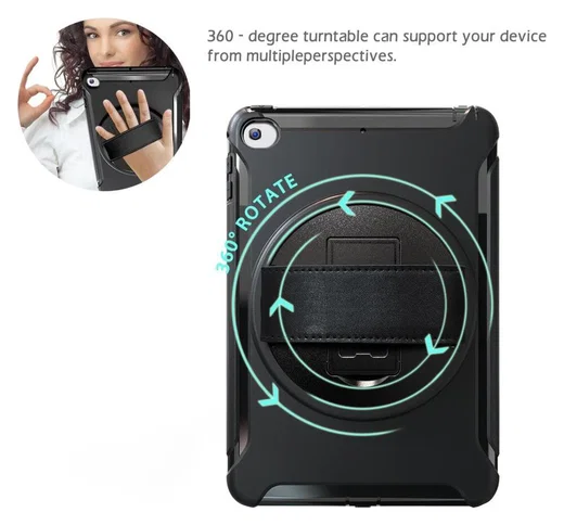 Apple iPad Mini 5/4/3/2/1 Hybride Kickstand Hoesje Handriem Zwart afbeelding 9