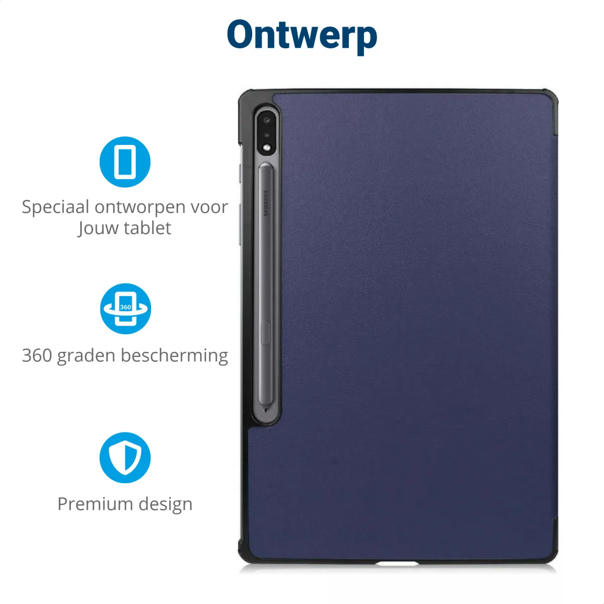 Samsung Galaxy Tab S7 FE Hoes Tri-Fold Book Case Kunstleer Blauw afbeelding 3