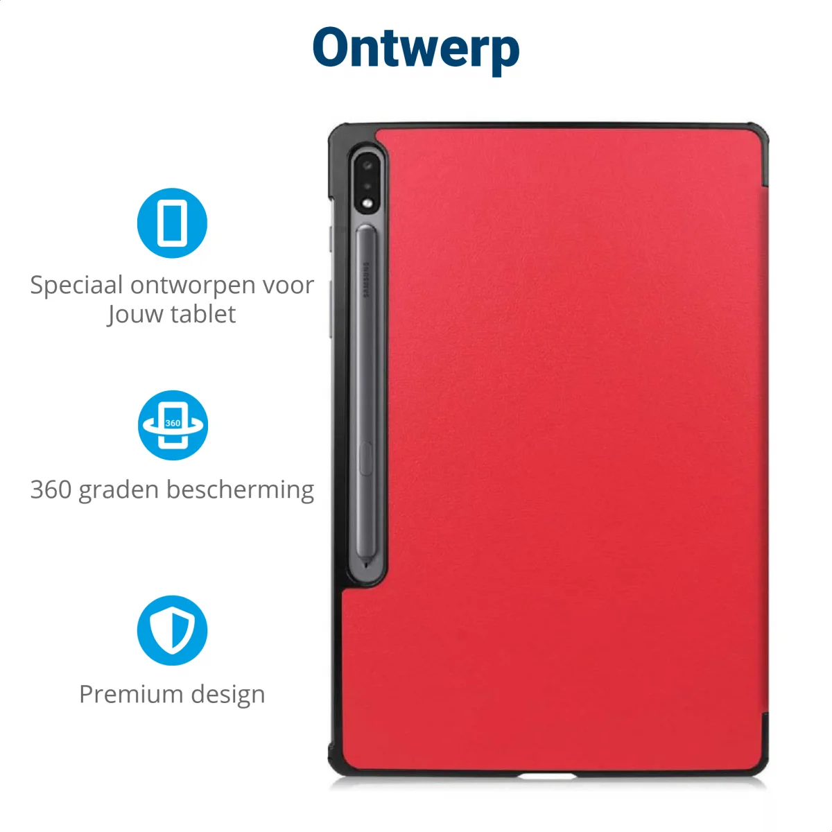 Samsung Galaxy Tab S7 FE Hoes Tri-Fold Book Case Kunstleer Rood afbeelding 3