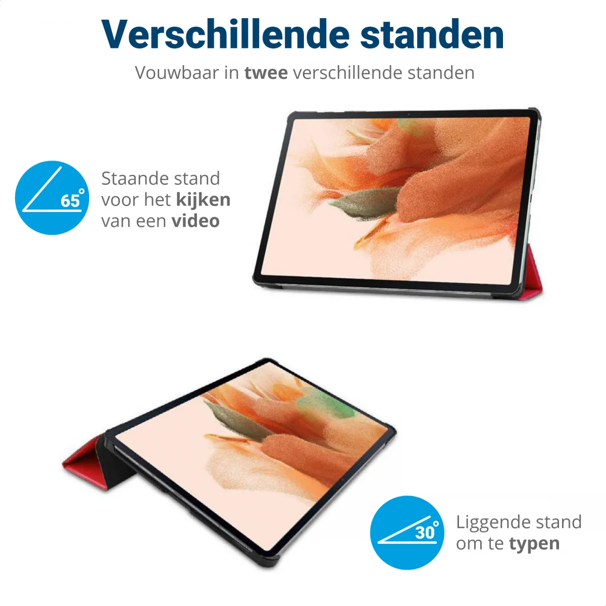 Samsung Galaxy Tab S7 FE Hoes Tri-Fold Book Case Kunstleer Rood afbeelding 5