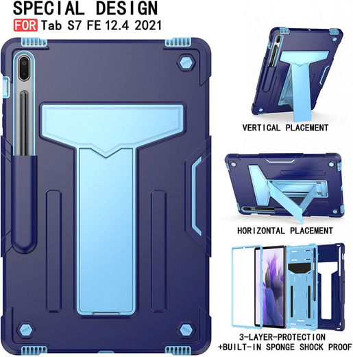 Samsung Galaxy Tab S7+ / S7 FE / S8+ Hoes Kickstand Back Cover Blauw afbeelding 4