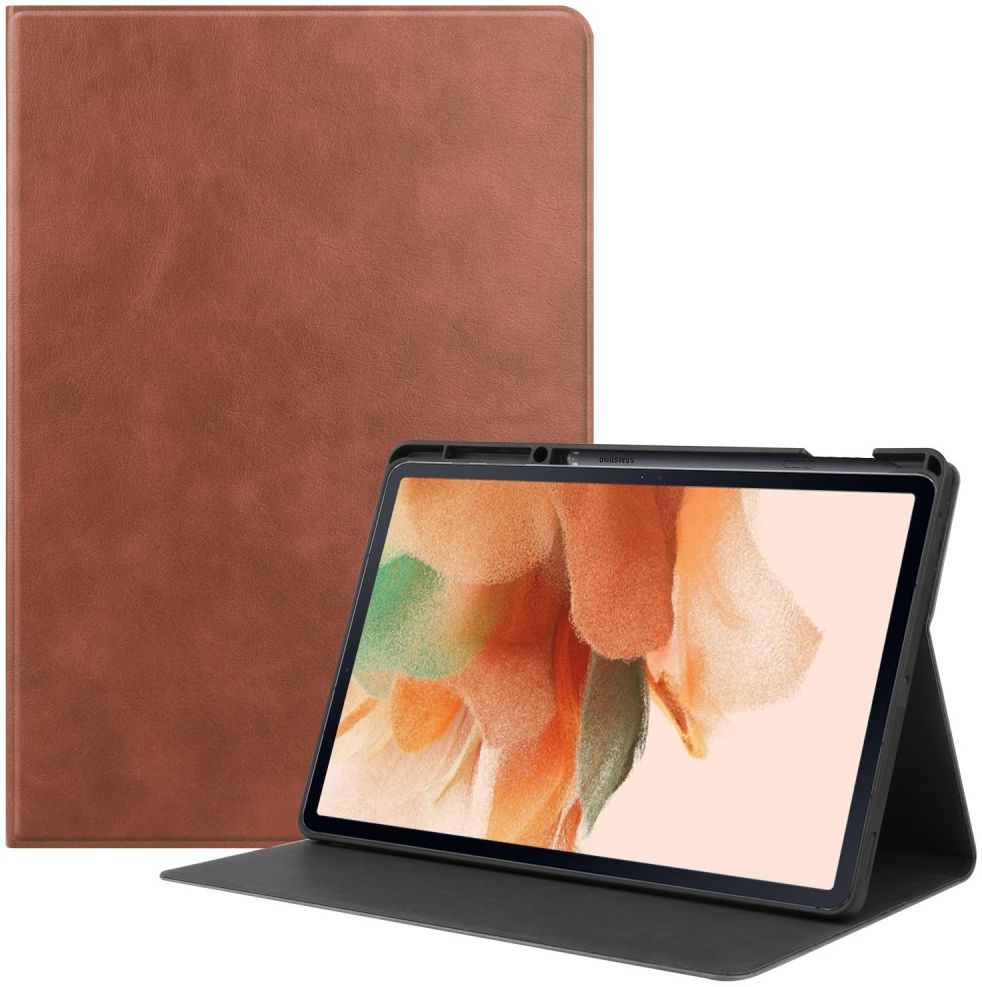 Samsung Galaxy Tab S7 FE Hoes Kunstleer Book Case met Stand Bruin afbeelding 1