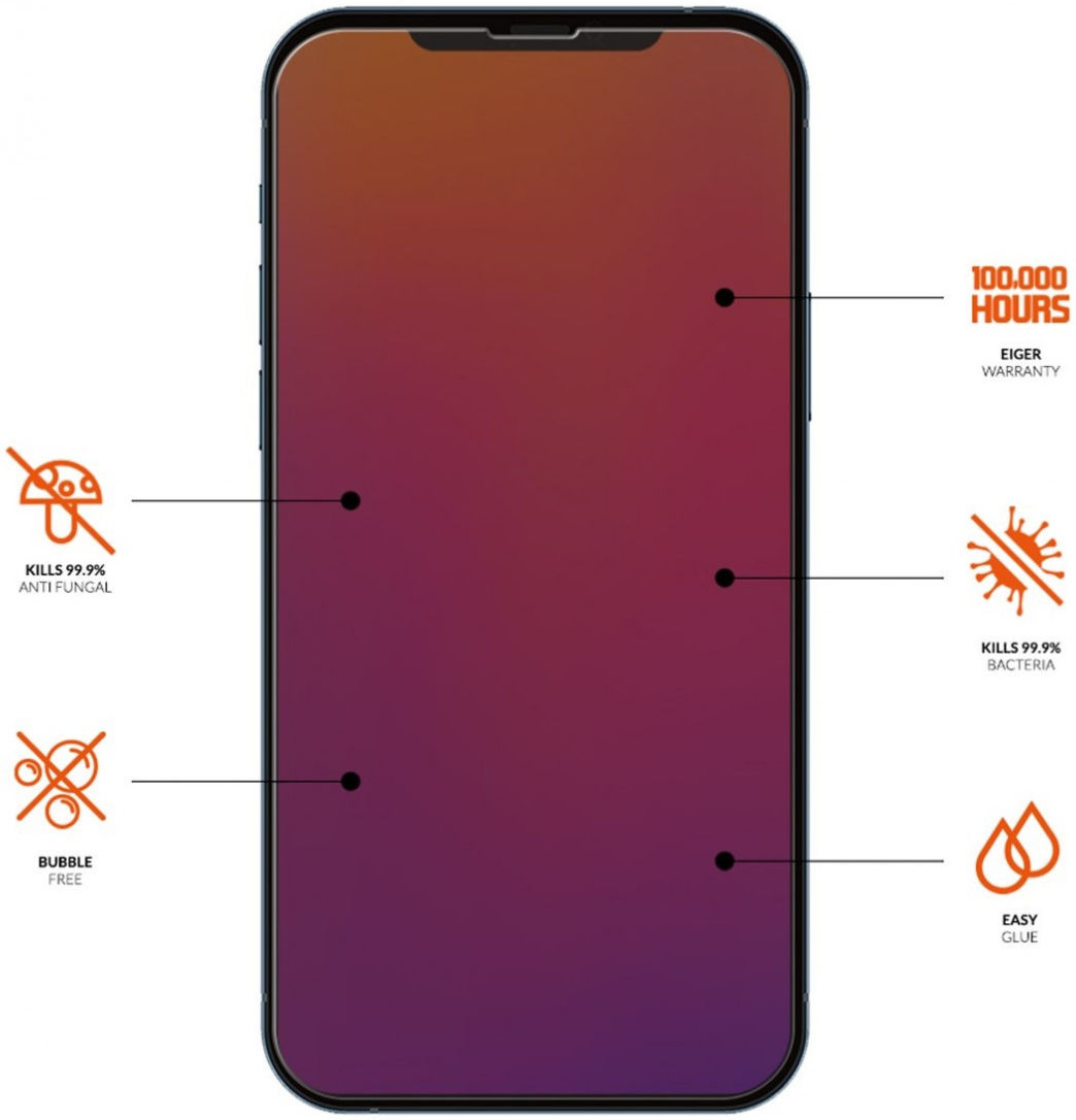 Eiger Ultra Apple iPhone 13 Pro Max Tempered Glass Antibacterieel Plat afbeelding 3