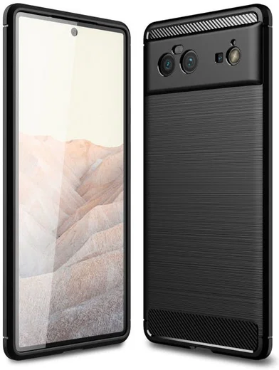 Google Pixel 6 Hoesje Geborsteld TPU Back Cover Zwart afbeelding 1