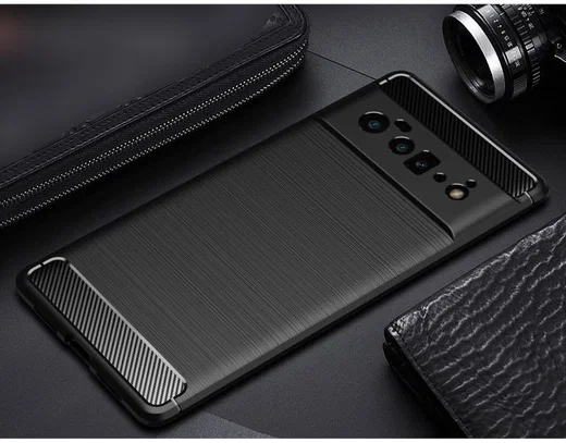 Google Pixel 6 Pro Hoesje Geborsteld TPU Back Cover Zwart afbeelding 3
