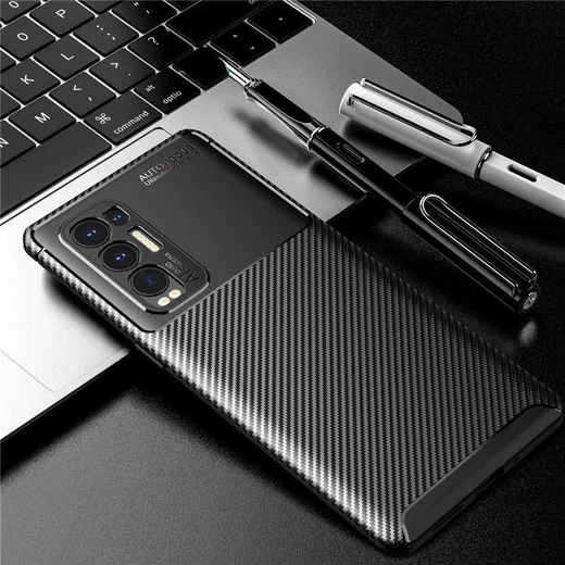 Oppo Find X3 Neo Hoesje Siliconen Carbon TPU Back Cover Zwart afbeelding 1