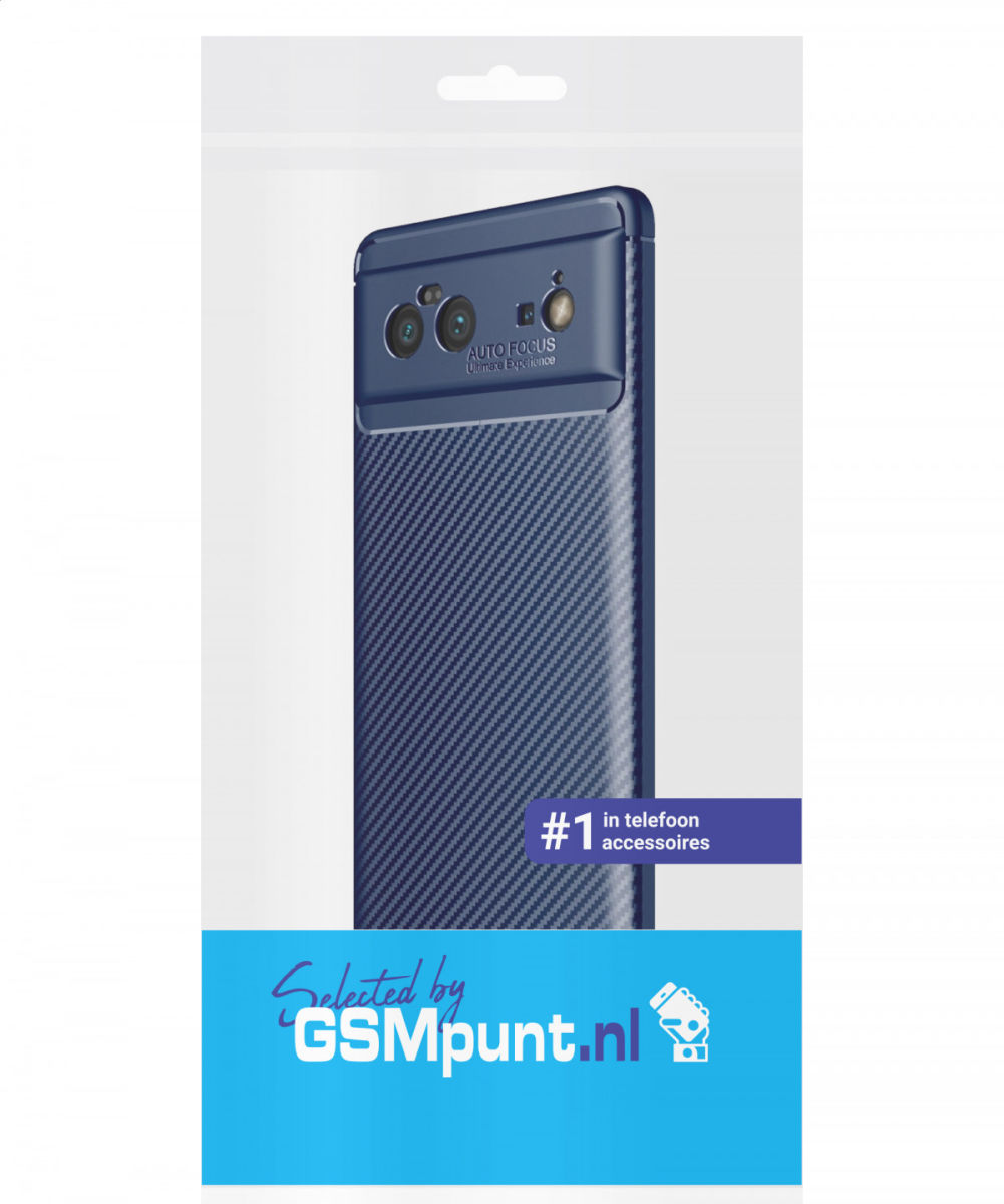 Google Pixel 6 Hoesje Siliconen Carbon TPU Back Cover Blauw afbeelding 4