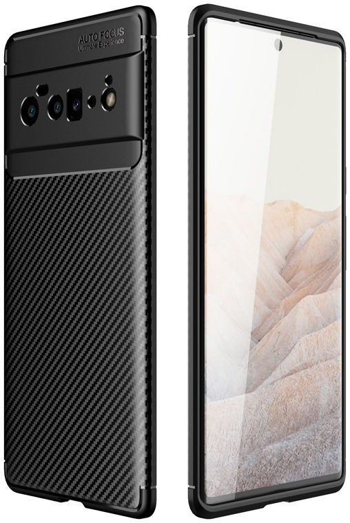 Google Pixel 6 Pro Hoesje Siliconen Carbon TPU Back Cover Zwart afbeelding 1