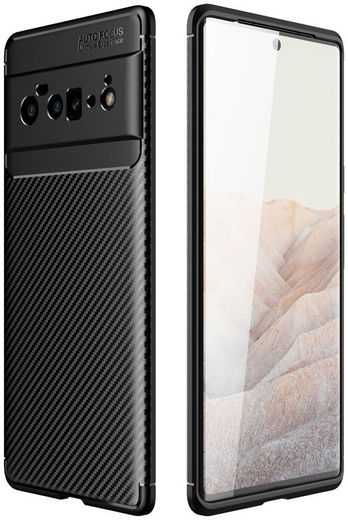 Google Pixel 6 Pro Hoesje Siliconen Carbon TPU Back Cover Zwart afbeelding 1