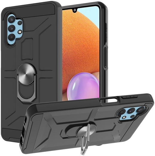 Samsung Galaxy A32 4G Hoesje Hybride Kickstand Back Cover Zwart afbeelding 7