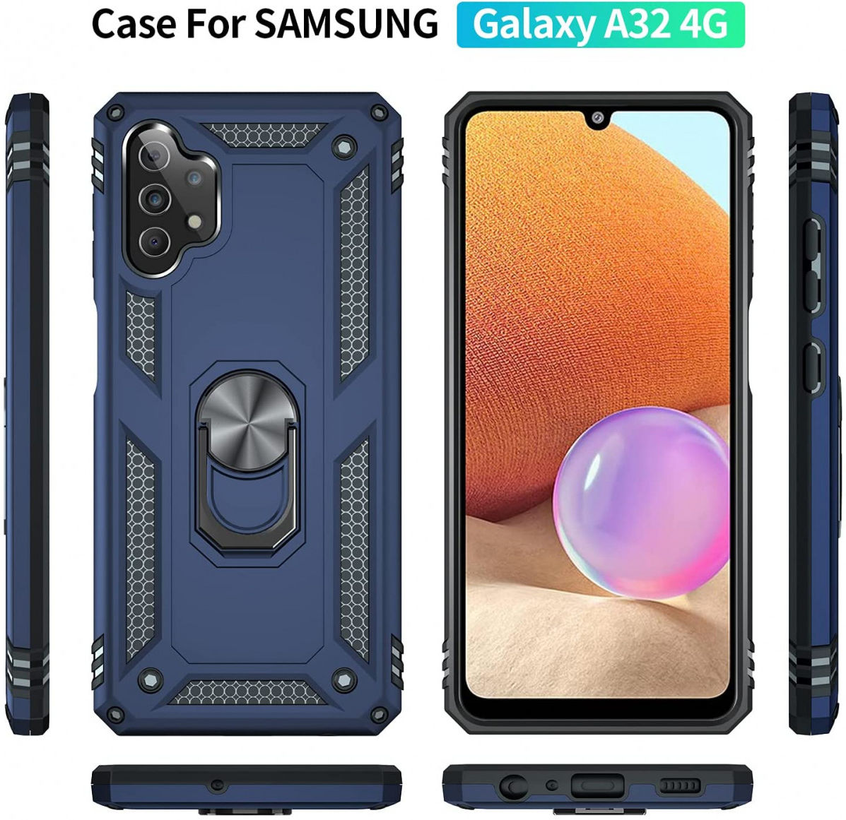 Samsung Galaxy A32 4G Hoesje Hybride Kickstand Back Cover Blauw afbeelding 8