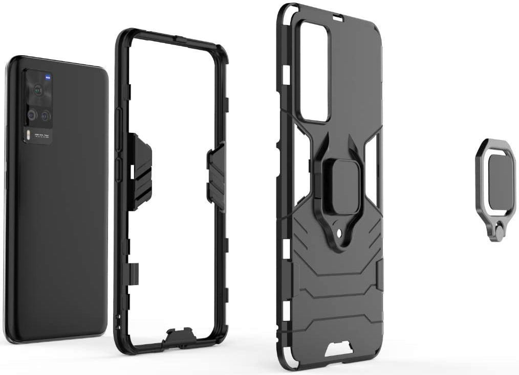 Motorola Moto E6i Hoesje met Metalen Magnetische Ring Kickstand Blauw afbeelding 3