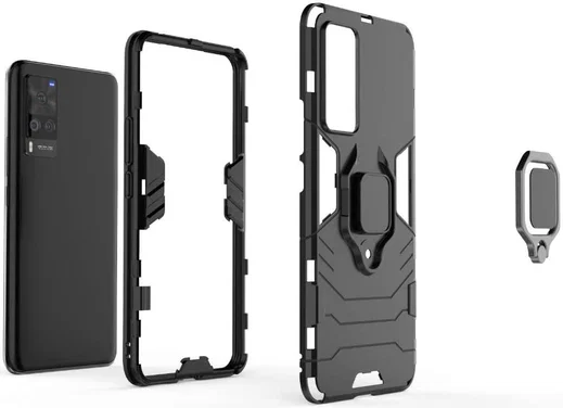 Motorola Moto E6i Hoesje met Metalen Magnetische Ring Kickstand Blauw afbeelding 3