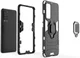 Motorola Moto E6i Hoesje met Metalen Magnetische Ring Kickstand Blauw afbeelding 3