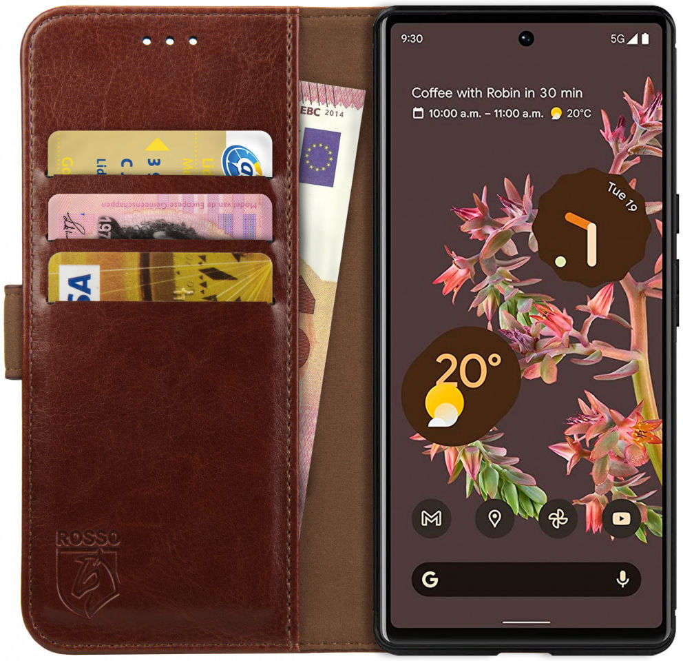 Rosso Element Google Pixel 6 Hoesje Book Cover Wallet Bruin afbeelding 1