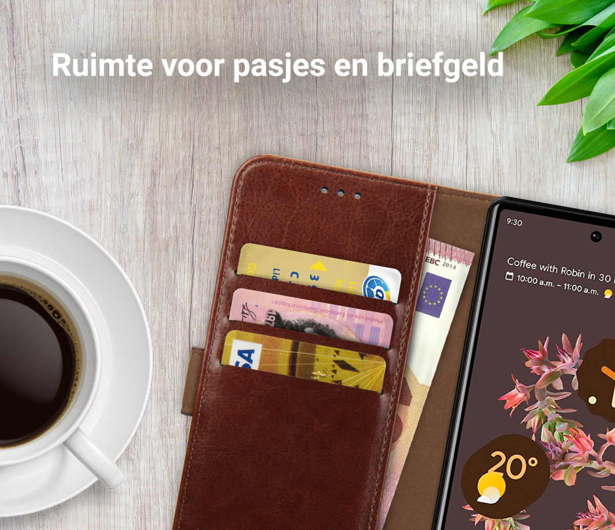 Rosso Element Google Pixel 6 Hoesje Book Cover Wallet Bruin afbeelding 4