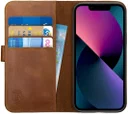 Rosso Deluxe Apple iPhone 13 Mini Hoesje Echt Leer Book Case Bruin