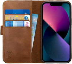 Rosso Deluxe Apple iPhone 13 Mini Hoesje Echt Leer Book Case Bruin afbeelding