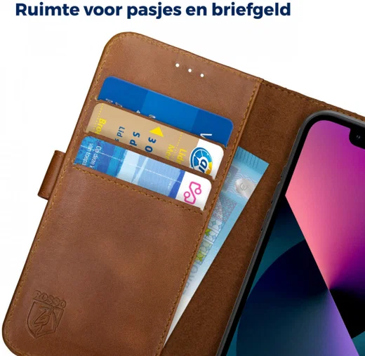 Rosso Deluxe Apple iPhone 13 Mini Hoesje Echt Leer Book Case Bruin afbeelding 5