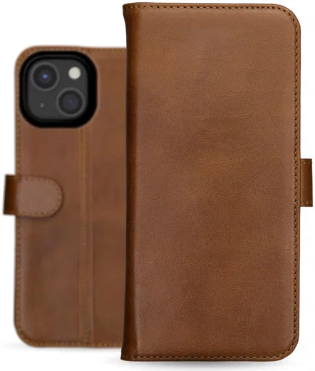Rosso Deluxe Apple iPhone 13 Mini Hoesje Echt Leer Book Case Bruin afbeelding 10