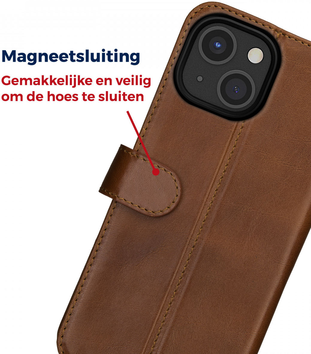 Rosso Deluxe Apple iPhone 13 Mini Hoesje Echt Leer Book Case Bruin afbeelding 7