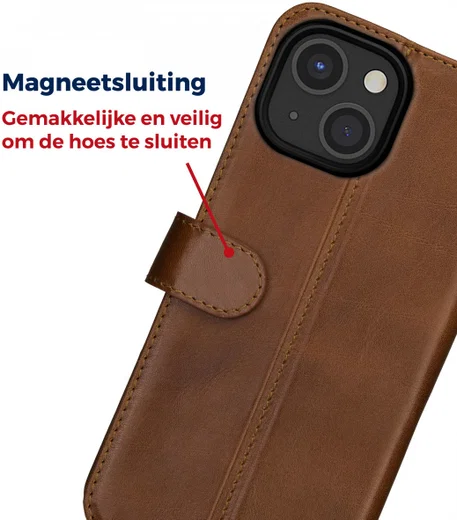 Rosso Deluxe Apple iPhone 13 Mini Hoesje Echt Leer Book Case Bruin afbeelding 7