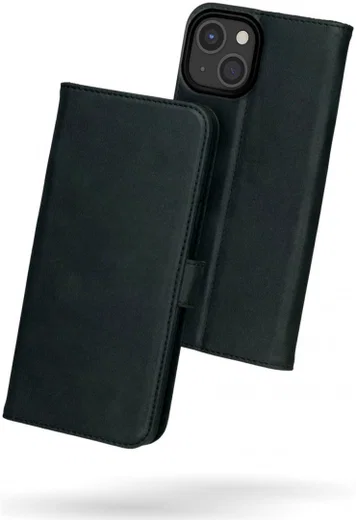 Rosso Deluxe Apple iPhone 13 Mini Hoesje Echt Leer Book Case Zwart afbeelding 2
