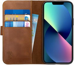 Rosso Deluxe Apple iPhone 13 Hoesje Echt Leer Book Case Bruin afbeelding