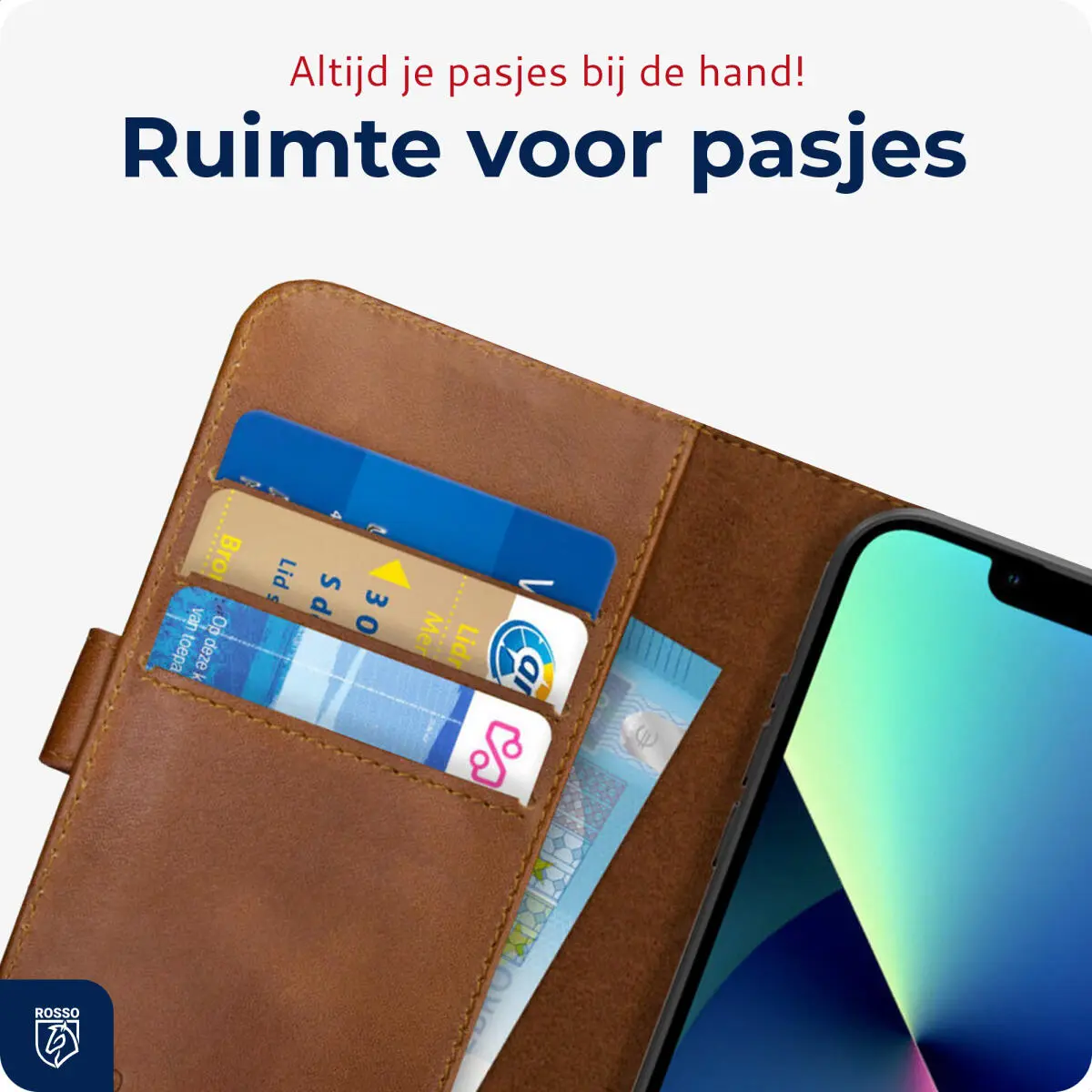 Rosso Deluxe Apple iPhone 13 Hoesje Echt Leer Book Case Bruin afbeelding 6