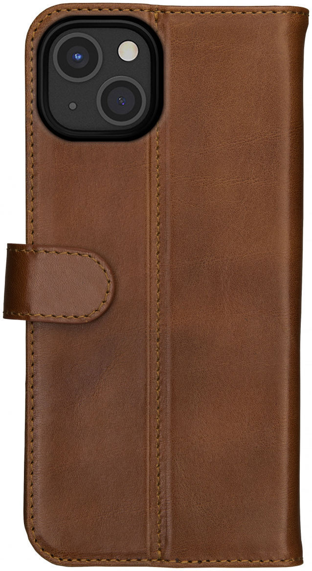 Rosso Deluxe Apple iPhone 13 Hoesje Echt Leer Book Case Bruin afbeelding 11