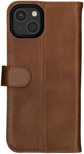 Rosso Deluxe Apple iPhone 13 Hoesje Echt Leer Book Case Bruin afbeelding 11