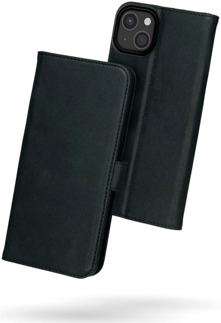 Rosso Deluxe Apple iPhone 13 Hoesje Echt Leer Book Case Zwart afbeelding 2