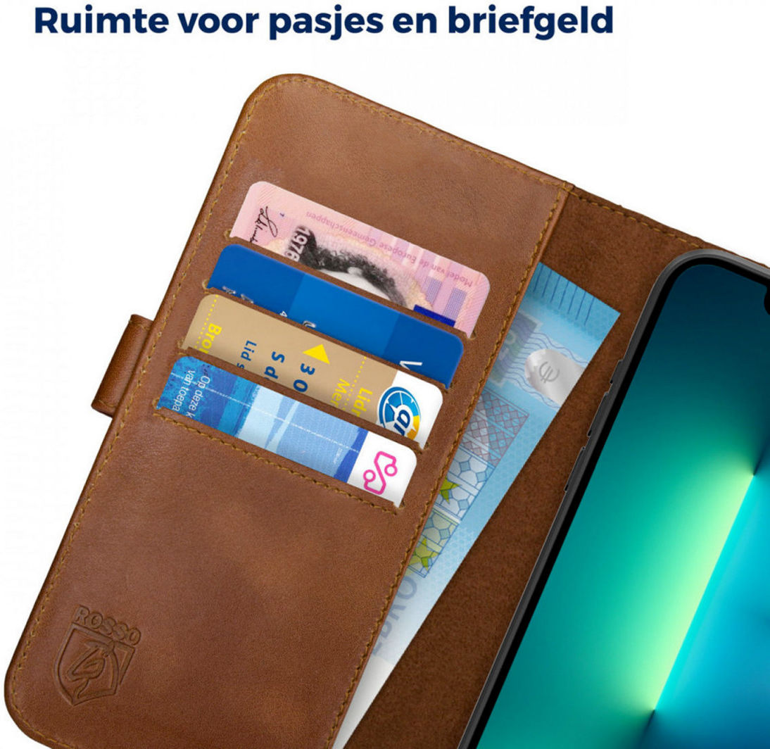 Rosso Deluxe Apple iPhone 13 Pro Max Hoesje Echt Leer Book Case Bruin afbeelding 5