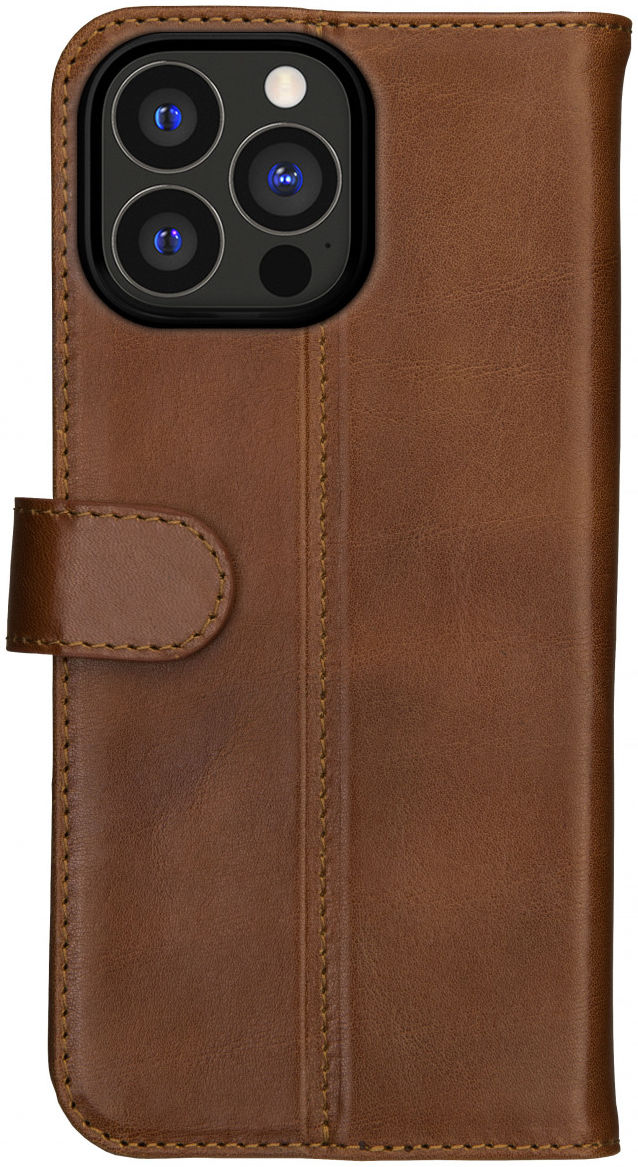 Rosso Deluxe Apple iPhone 13 Pro Max Hoesje Echt Leer Book Case Bruin afbeelding 9