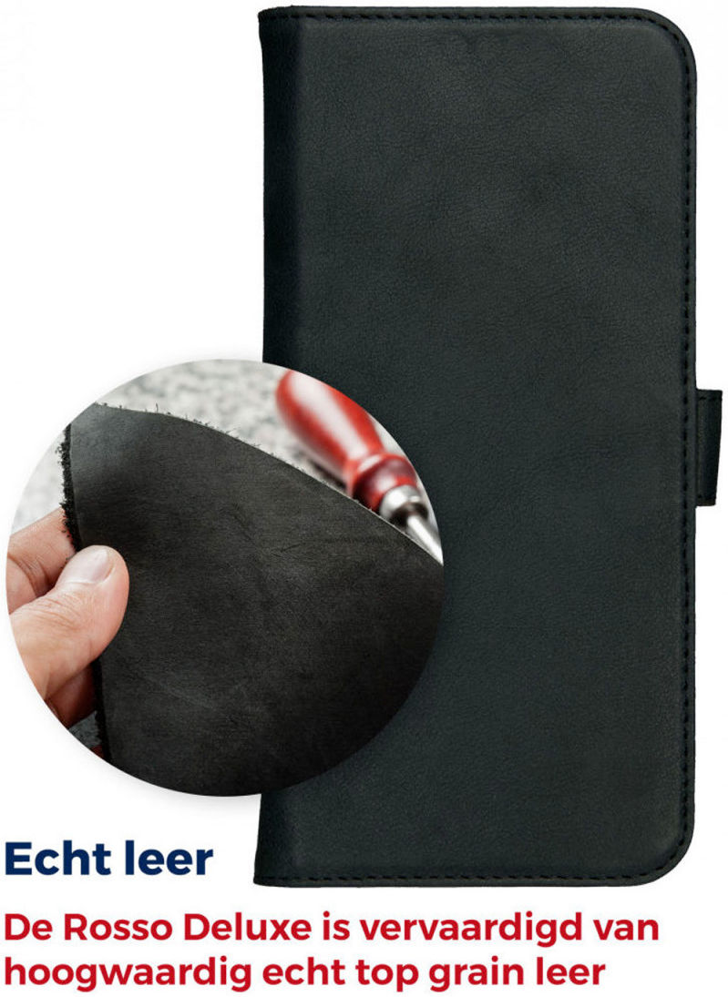 Rosso Deluxe Apple iPhone 13 Pro Max Hoesje Echt Leer Book Case Zwart afbeelding 9