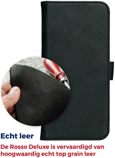 Rosso Deluxe Apple iPhone 13 Pro Max Hoesje Echt Leer Book Case Zwart afbeelding 9