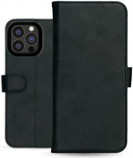 Rosso Deluxe Apple iPhone 13 Pro Max Hoesje Echt Leer Book Case Zwart afbeelding 12