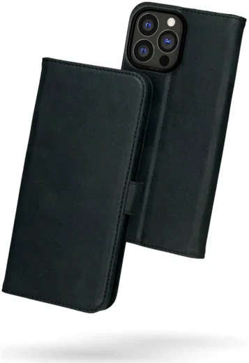 Rosso Deluxe Apple iPhone 13 Pro Max Hoesje Echt Leer Book Case Zwart afbeelding 2