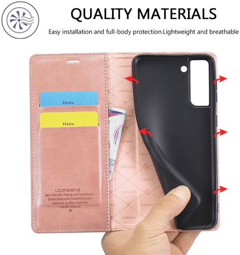 LC.IMEEKE Samsung Galaxy S21 FE Hoesje Portemonnee Book Case Roze afbeelding 5