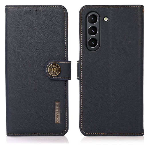 Samsung Galaxy S21 FE Hoesje RFID Portemonnee Bookcase Echt Leer Blauw afbeelding 2