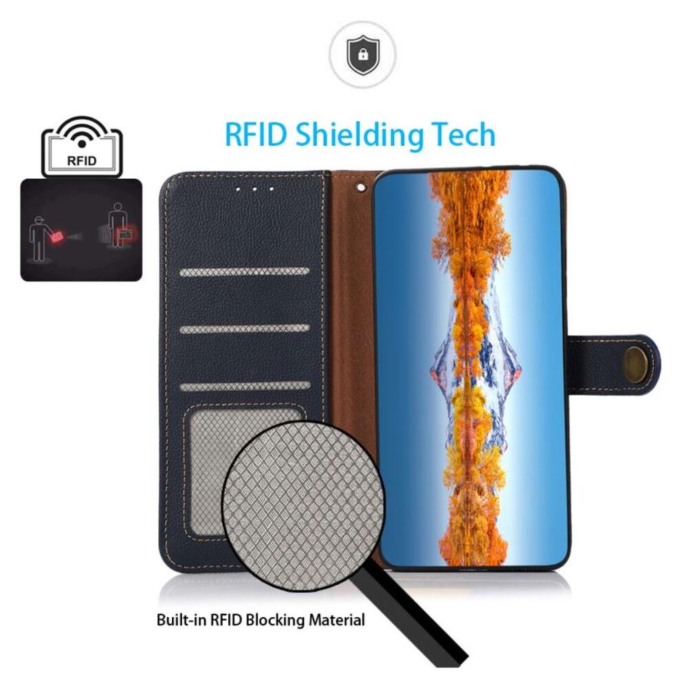 Samsung Galaxy S21 FE Hoesje RFID Portemonnee Bookcase Echt Leer Blauw afbeelding 8