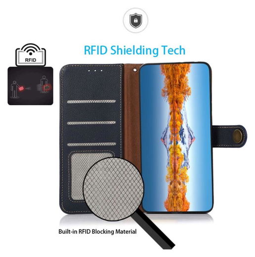 Samsung Galaxy S21 FE Hoesje RFID Portemonnee Bookcase Echt Leer Blauw afbeelding 8