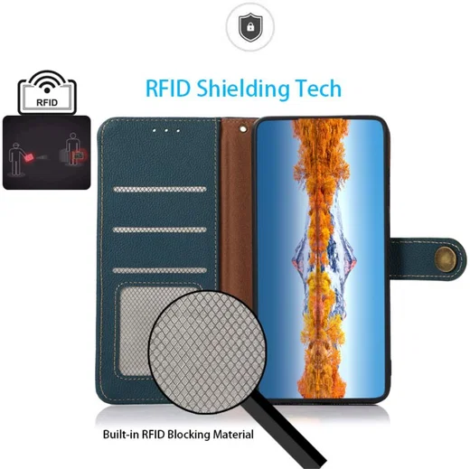 Samsung Galaxy S21 FE Hoesje RFID Portemonnee Bookcase Echt Leer Groen afbeelding 8