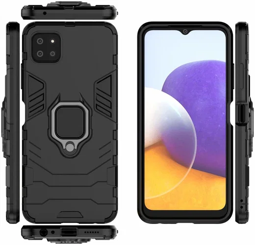 Samsung Galaxy A22 5G Shockproof Hybride Backcover Met Kickstand Zwart afbeelding 3
