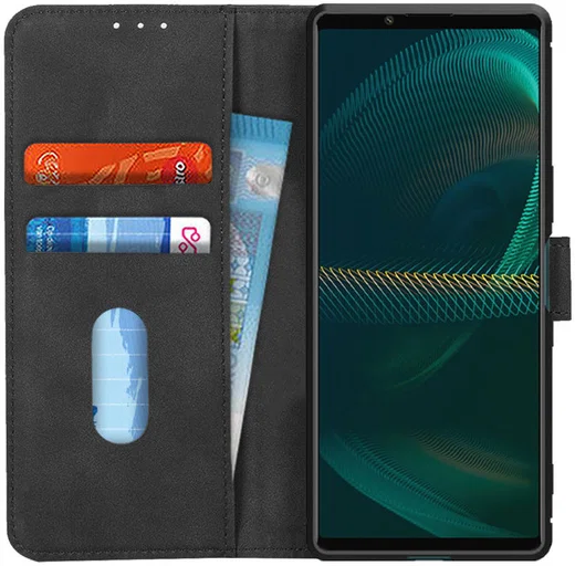 KHAZNEH Sony Xperia 5 III Hoesje Retro Book Case met Stand Zwart afbeelding 1