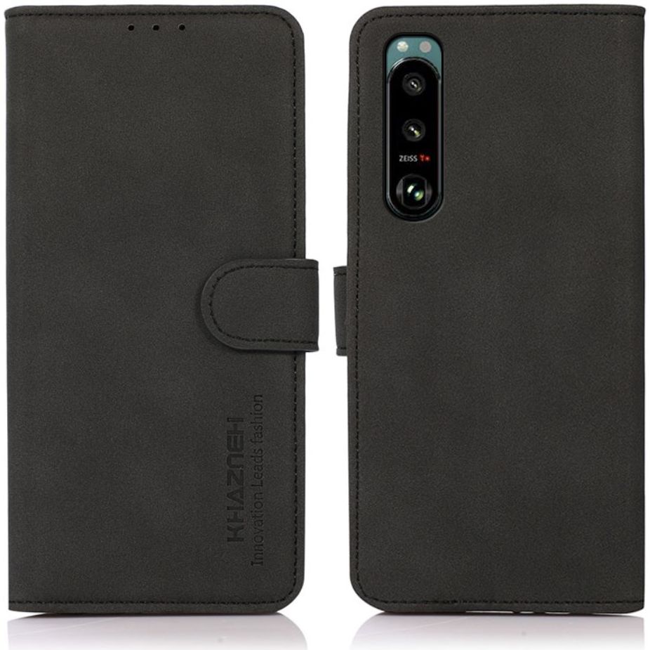 KHAZNEH Sony Xperia 5 III Hoesje Retro Book Case met Stand Zwart afbeelding 2
