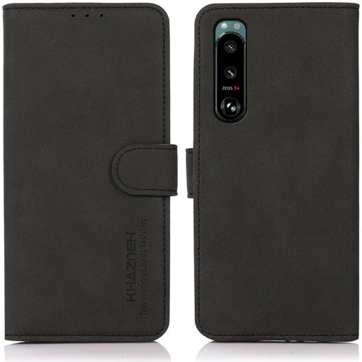 KHAZNEH Sony Xperia 5 III Hoesje Retro Book Case met Stand Zwart afbeelding 2