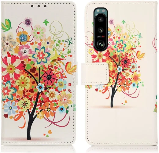 Sony Xperia 5 III Hoesje Wallet Book Case met Boom Print afbeelding 1